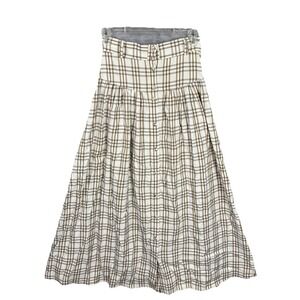 Mr. Larkin Women's S Maxi Skirt Beige Brown Plaid Button Front Viscose Preppy